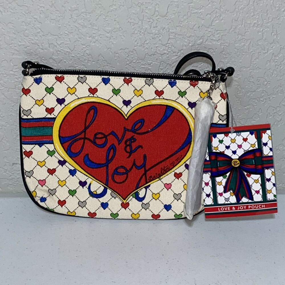 Brighton Crossbody Purse LOVE & JOY Pouch Black Tassel Colorful Hearts NEW